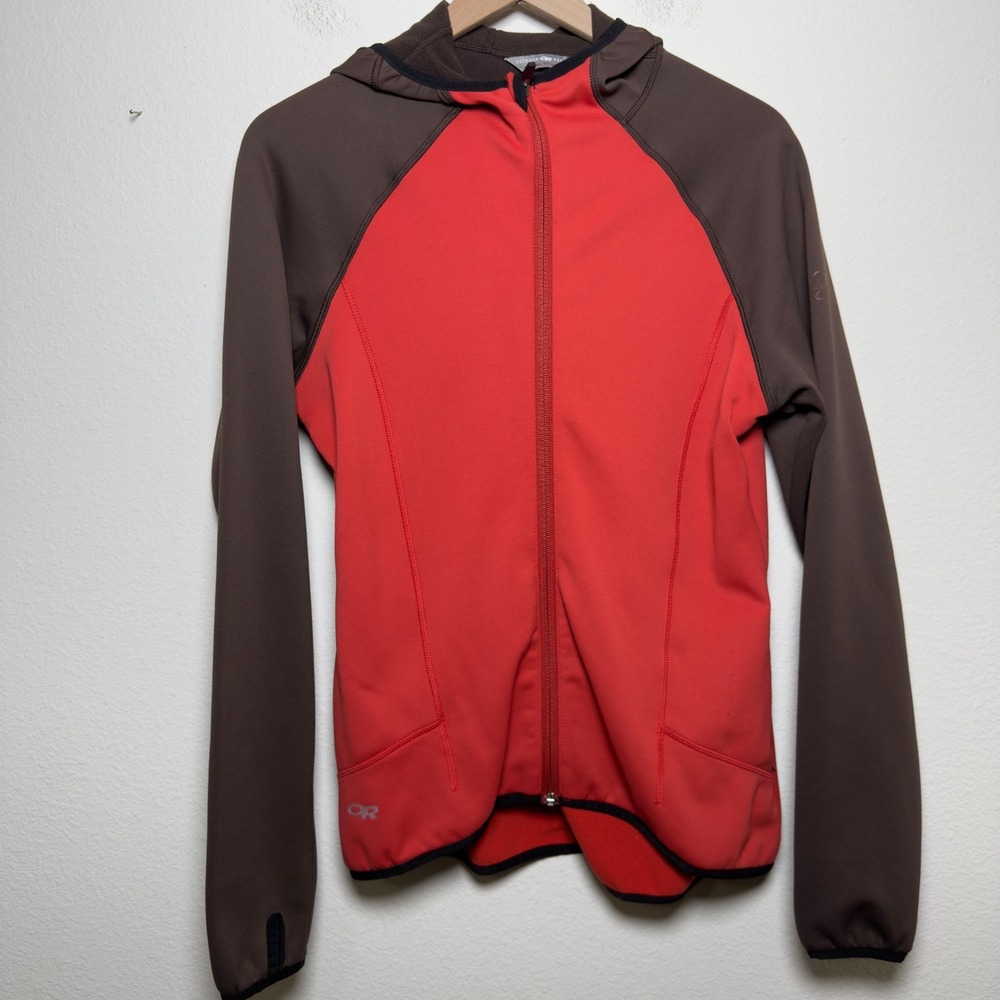 Outdoor Research Women‎ Full Zip Jacket Large Red Brown Fleece Hooded Outdoor